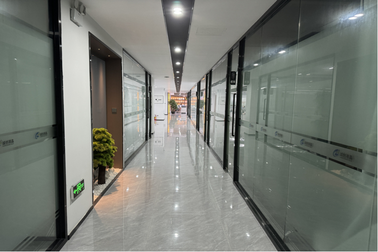 Glass Corridor in Modern Office Building