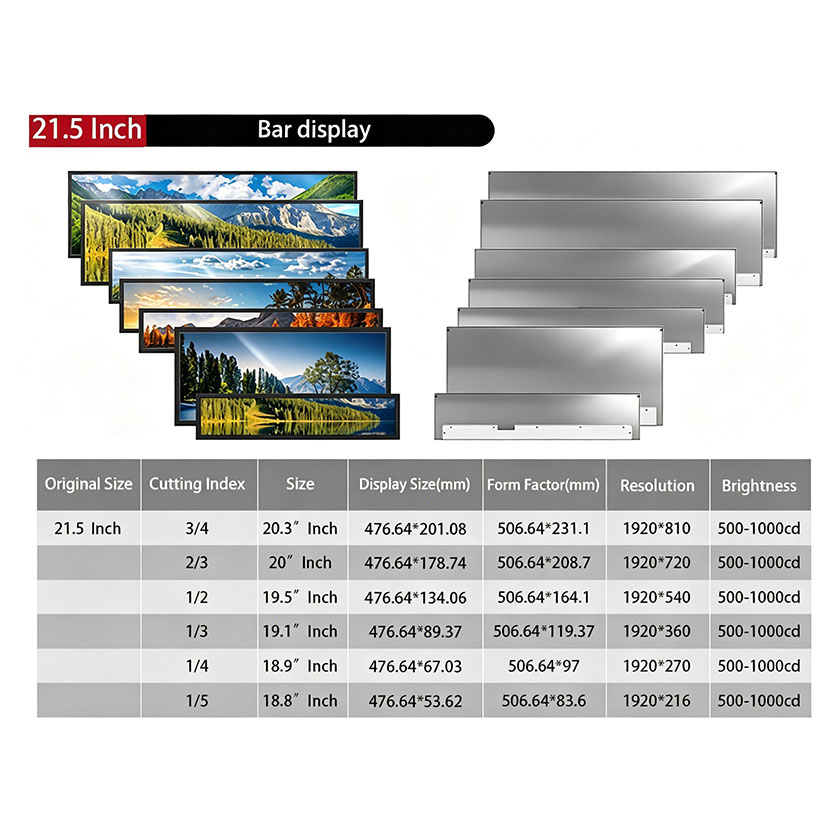 21.5  Inch Cuttable Bar LCD Display | Custom Stretched Panel 500-1000nits