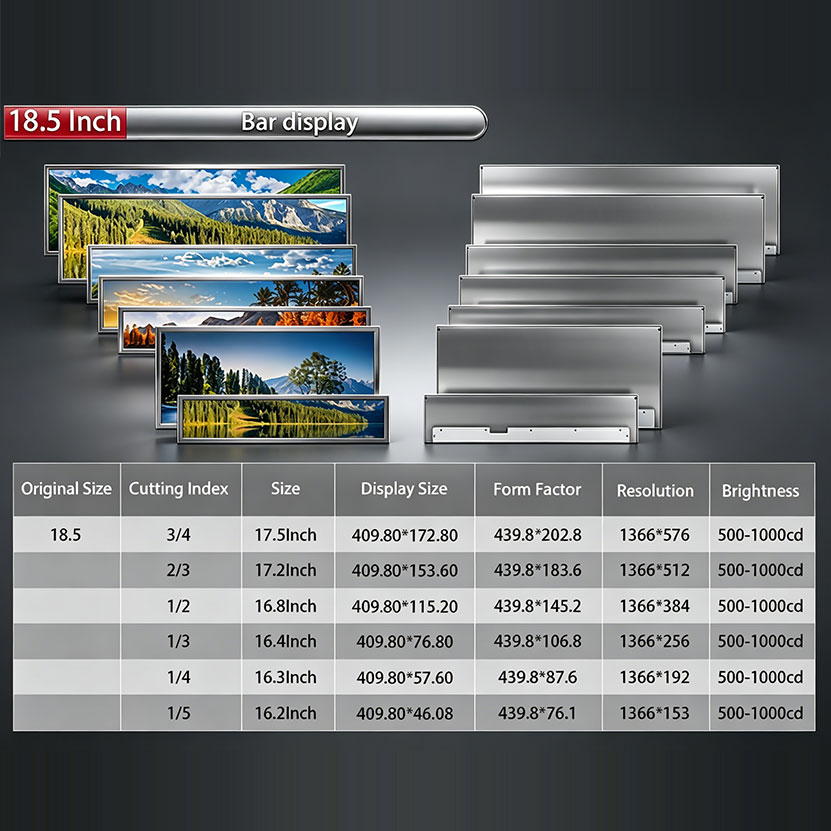 18.5 Inch Cuttable Stretched  Bar LCD Display | 500-1000nits