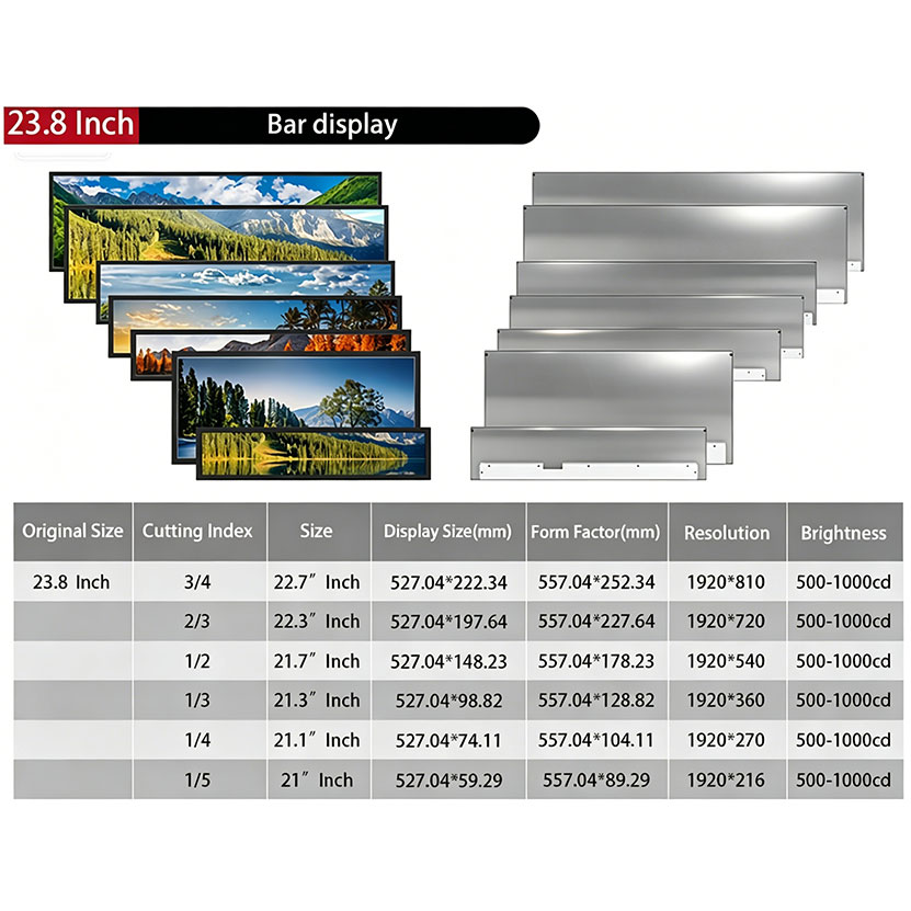 23.8 Inch Cuttable Bar LCD Panel for OEM Signage |500-1000nits