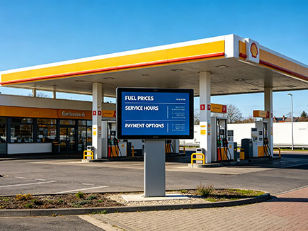 Petrol station forecourt screens